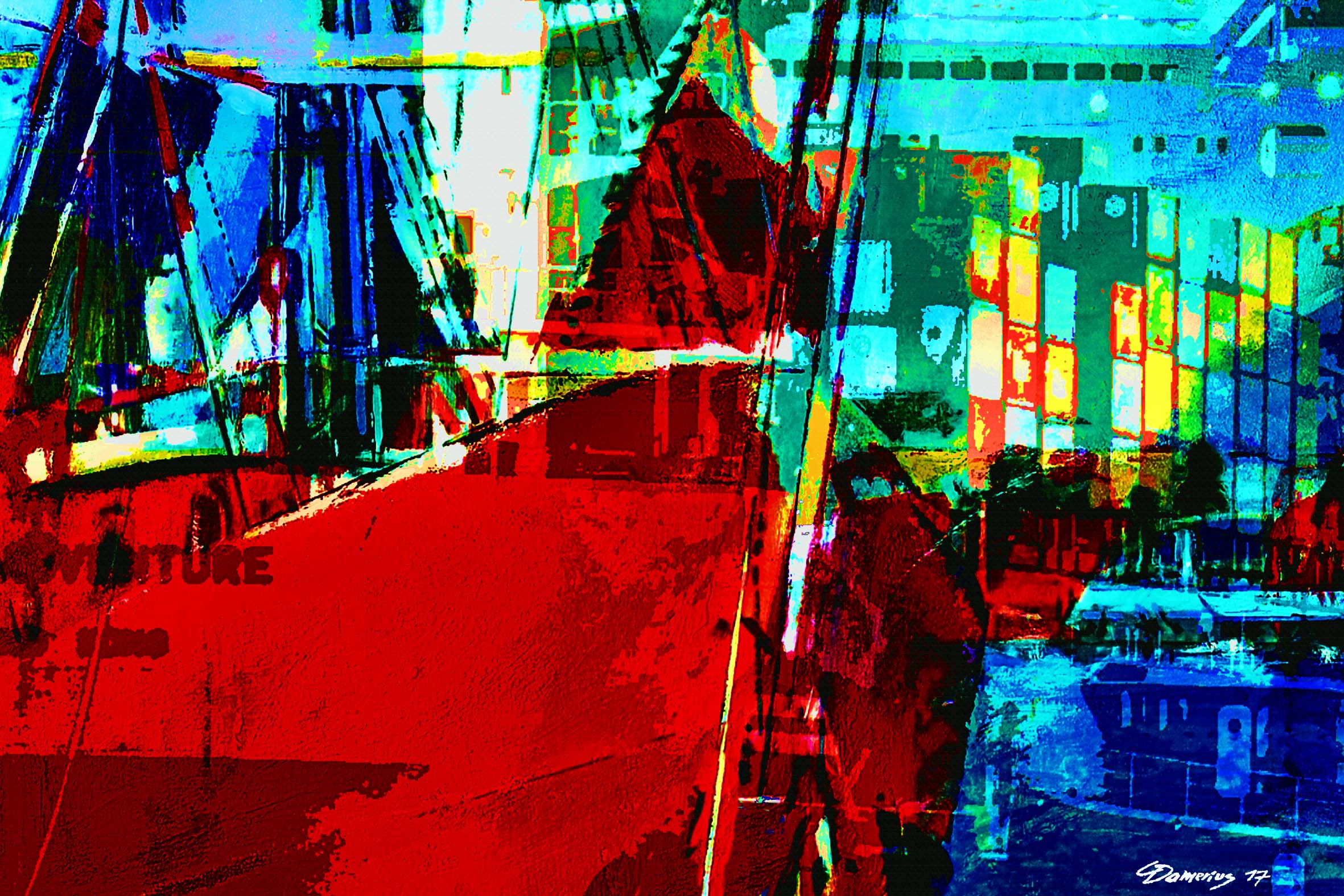 HAFENGEMÄLDE,christian damerius,hamburg hafen impression IV,KUNSTDRUCKE,HAMBURGER HAFEN,KUNSTGALERIE HAMBURG CHRISTIAN DAMERIUS
